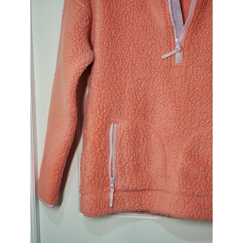 J.Crew Women’s Vintage Fleece Pullover XXS Coral Pink Sherpa Half Zip FA19 - Picture 2 of 13